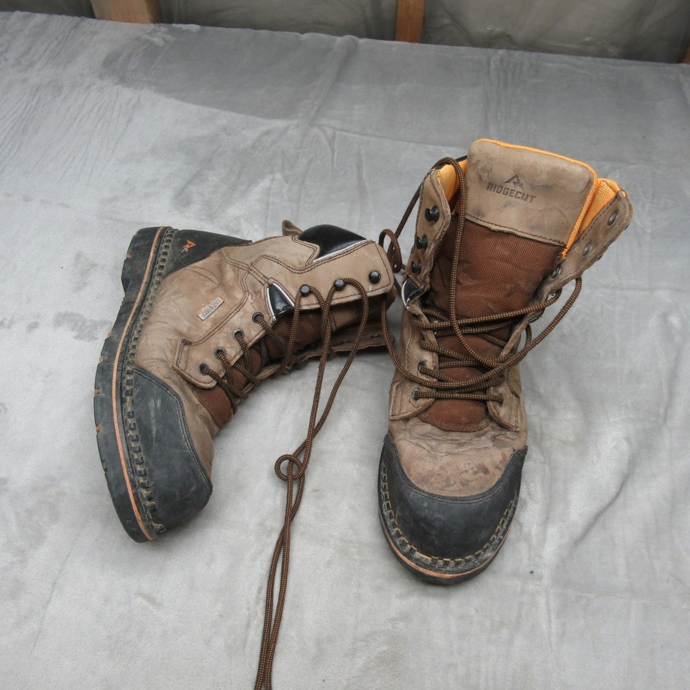 Ridgecut Mens 10W Work Boots Brown Leather Waterproof Steel Toe Utility Rugged